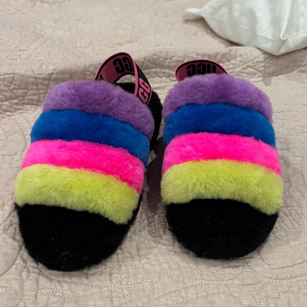 UGG Multicolor Fuzzy Kids Slippers